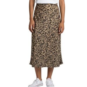 Sienna Sky Womens Satin Midi Skirt Animal Print A-line Elastic Waist Medium Bias